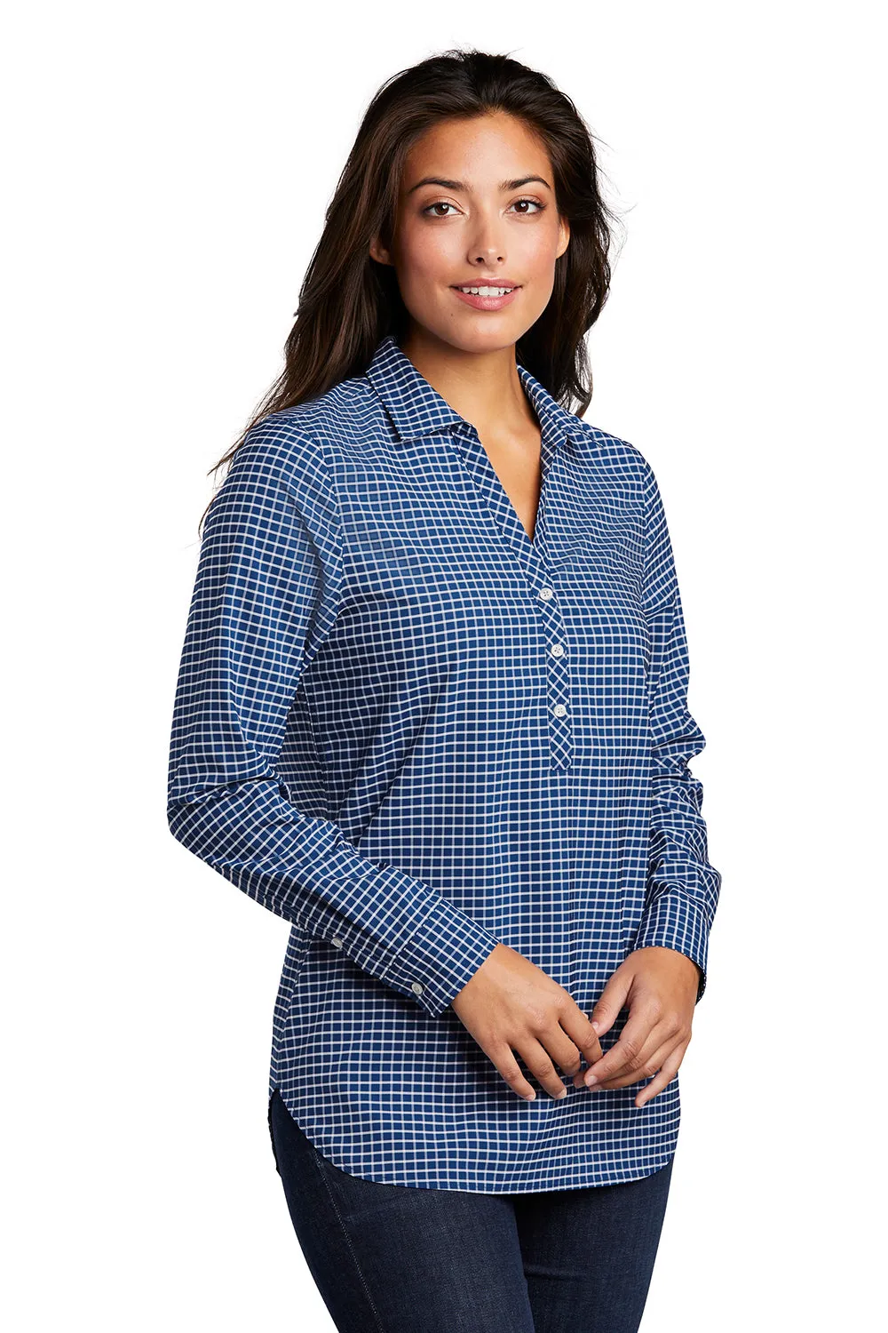 Port Authority Womens City Moisture Wicking Long Sleeve Polo Shirt - True Blue/White  Premium quality Clothing Port-Authority
