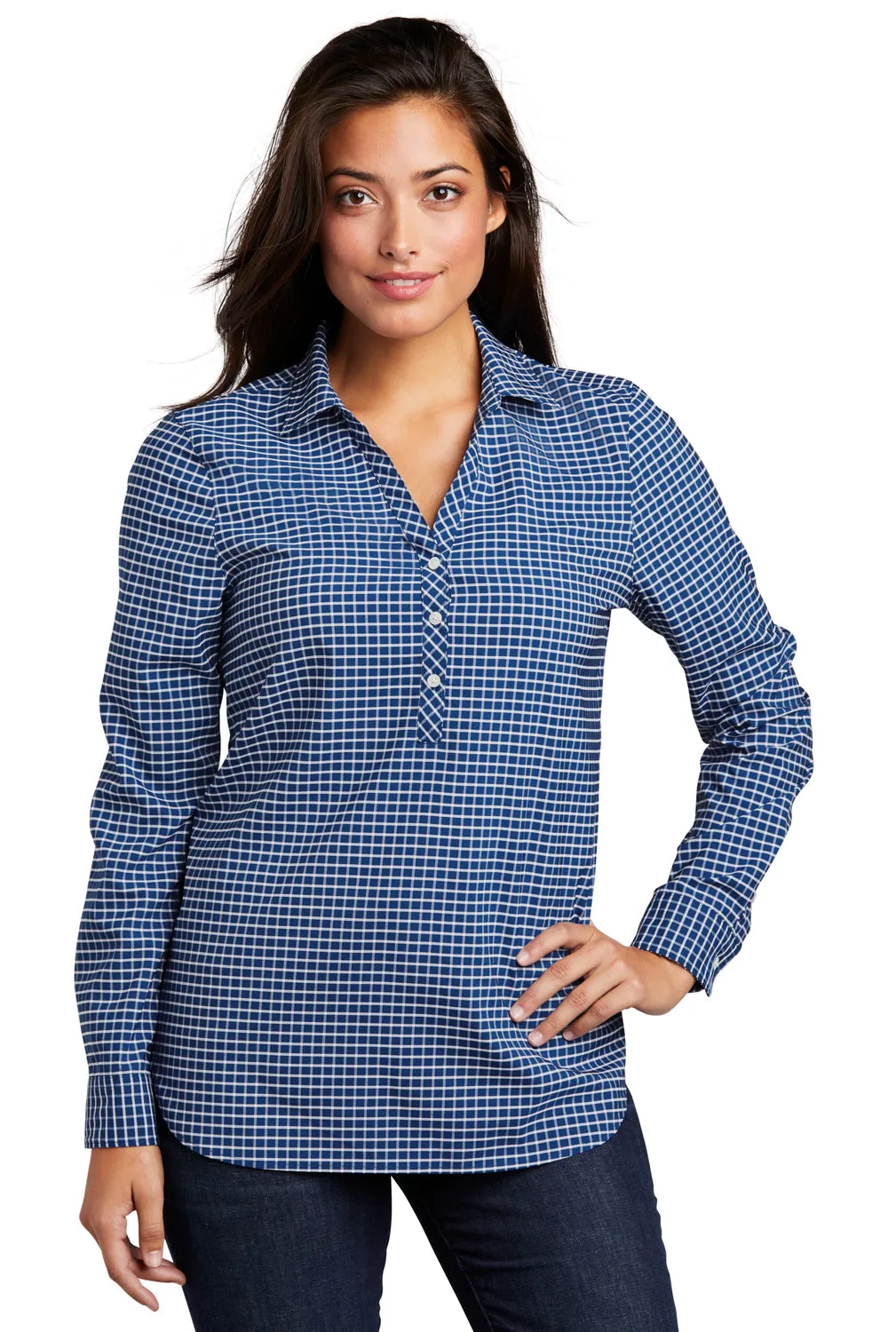 Port Authority Womens City Moisture Wicking Long Sleeve Polo Shirt - True Blue/White  Premium quality Clothing Port-Authority
