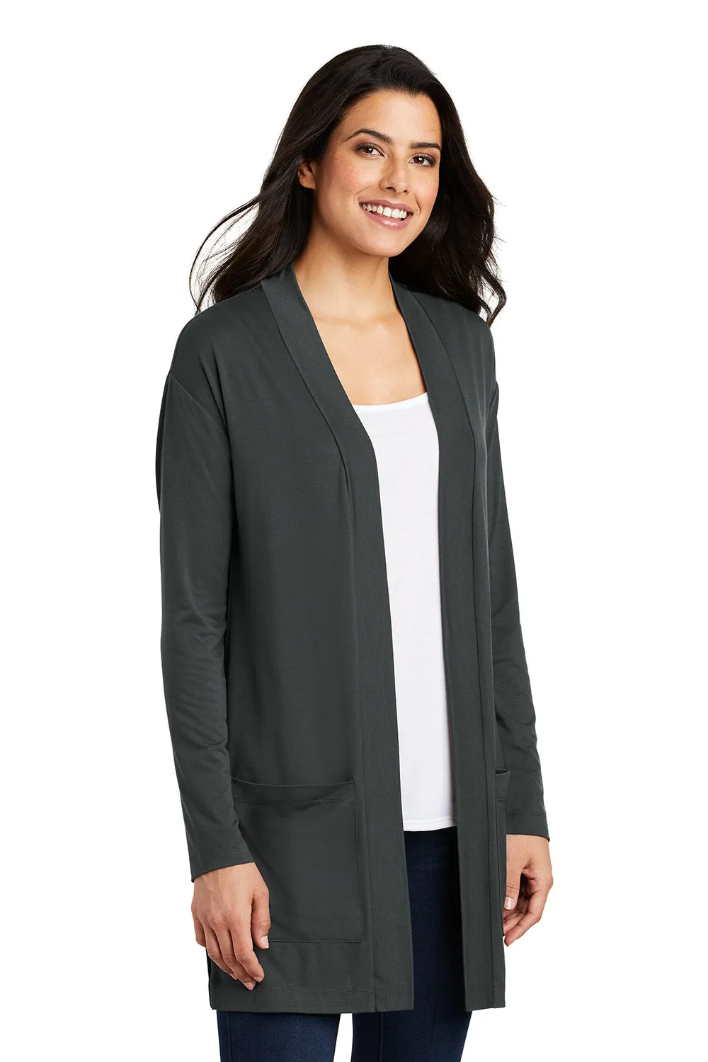 Port Authority Womens Concept Long Sleeve Cardigan Sweater w/ Pockets - Smoke Grey  Premium quality Clothing Port-Authority