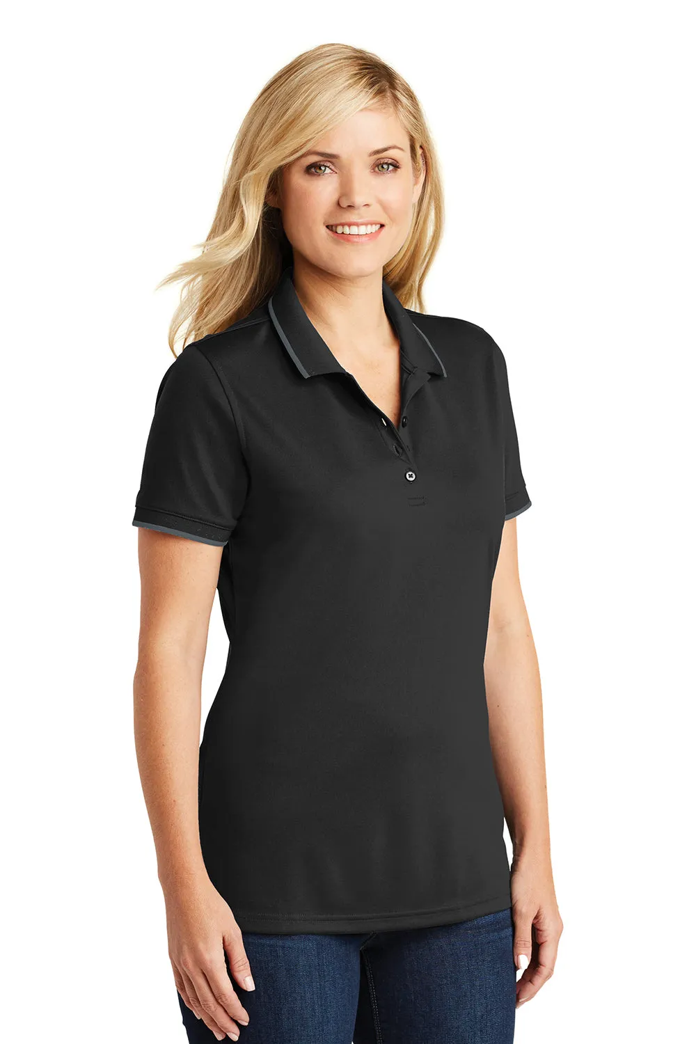 Port Authority Womens Dry Zone Moisture Wicking Short Sleeve Polo Shirt - Deep Black/Graphite Grey  Premium quality Clothing Port-Authority