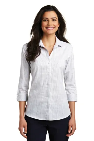 Port Authority Womens Easy Care Wrinkle Resistant 3/4 Sleeve Button Down Shirt - White/Dark Grey - Closeout  Premium quality Clothing Port-Authority