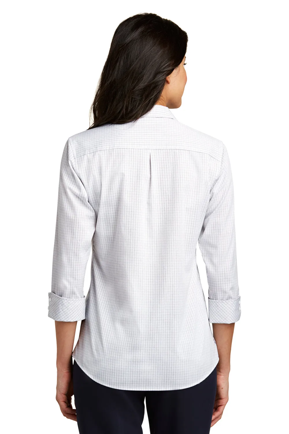 Port Authority Womens Easy Care Wrinkle Resistant 3/4 Sleeve Button Down Shirt - White/Dark Grey - Closeout  Premium quality Clothing Port-Authority