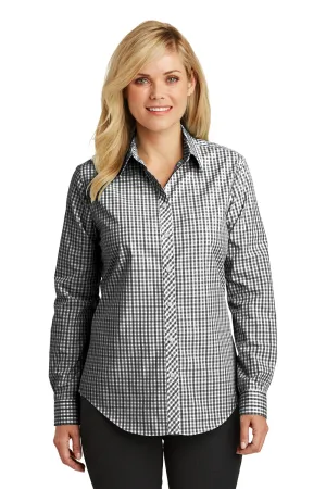 Port Authority Womens Easy Care Wrinkle Resistant Long Sleeve Button Down Shirt - Black/Charcoal Grey - Closeout  Premium quality Clothing Port-Authority