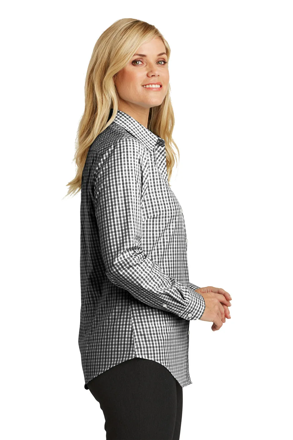 Port Authority Womens Easy Care Wrinkle Resistant Long Sleeve Button Down Shirt - Black/Charcoal Grey - Closeout  Premium quality Clothing Port-Authority