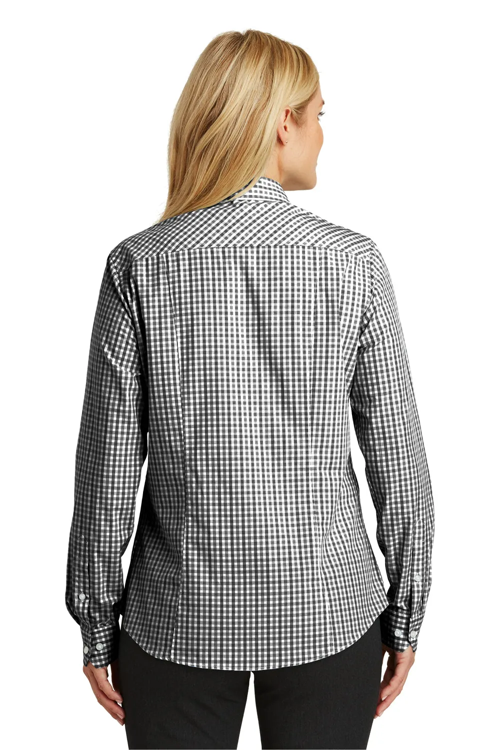 Port Authority Womens Easy Care Wrinkle Resistant Long Sleeve Button Down Shirt - Black/Charcoal Grey - Closeout  Premium quality Clothing Port-Authority