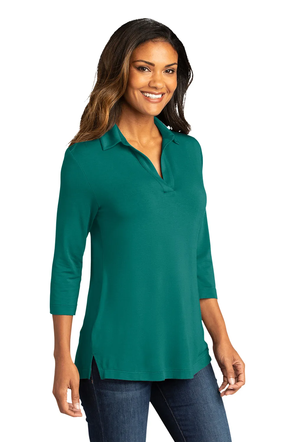 Port Authority Womens Luxe Knit 3/4 Sleeve Polo Shirt - Teal Green  Premium quality Clothing Port-Authority