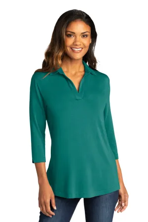 Port Authority Womens Luxe Knit 3/4 Sleeve Polo Shirt - Teal Green  Premium quality Clothing Port-Authority