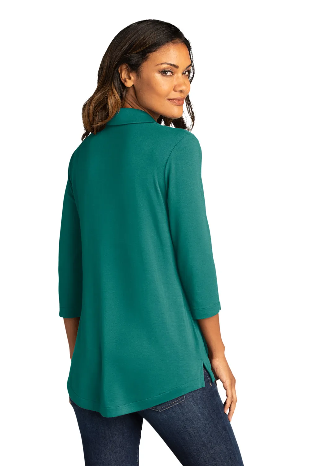 Port Authority Womens Luxe Knit 3/4 Sleeve Polo Shirt - Teal Green  Premium quality Clothing Port-Authority