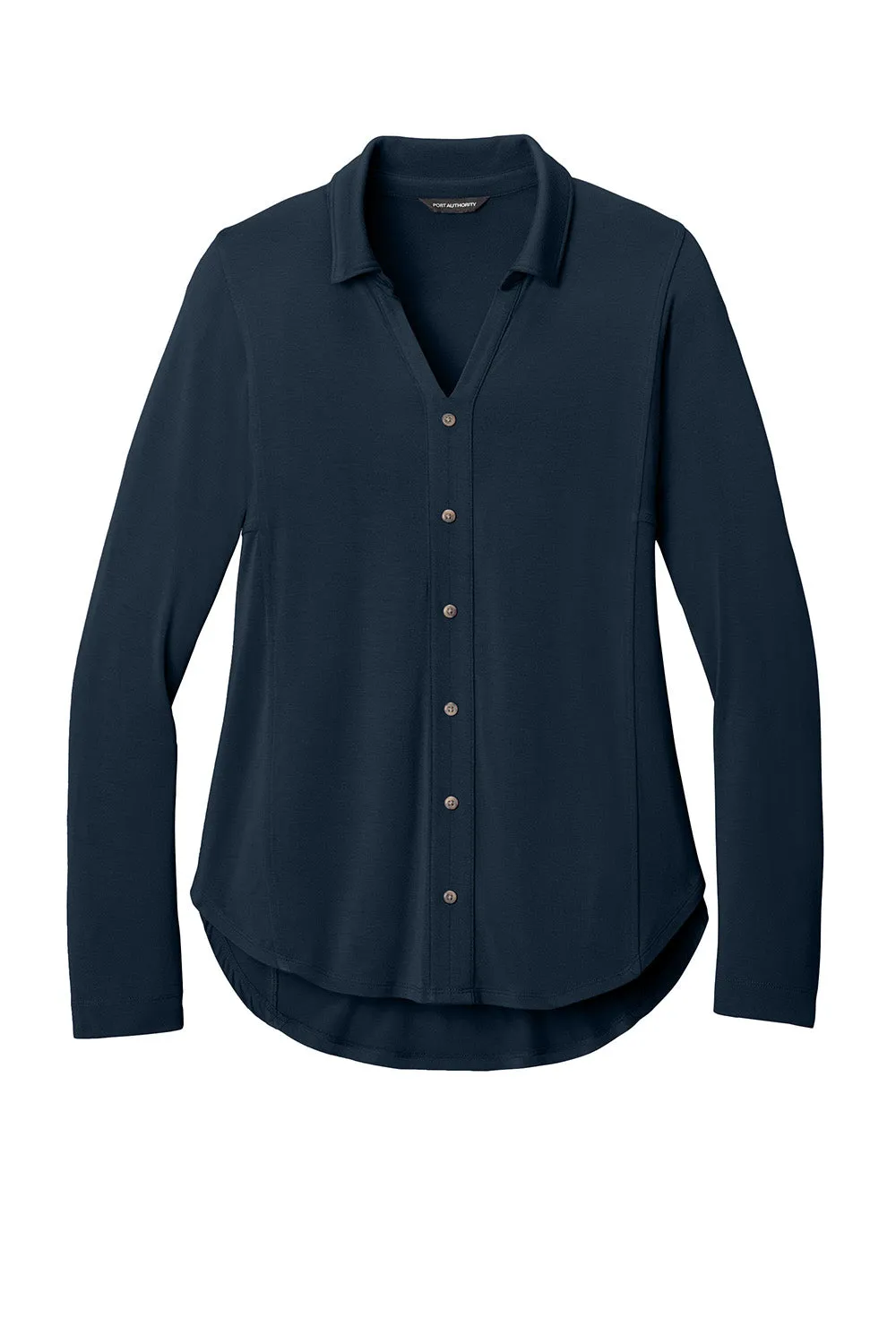 Port Authority Womens Luxe Knit Button Down Long Sleeve Tunic - River Navy Blue  Premium quality Clothing Port-Authority