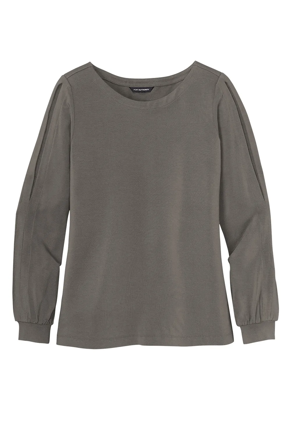Port Authority Womens Luxe Knit Long Sleeve Wide Neck T-Shirt - Sterling Grey - Closeout  Premium quality Clothing Port-Authority