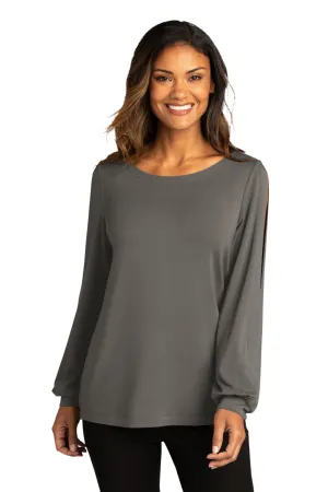 Port Authority Womens Luxe Knit Long Sleeve Wide Neck T-Shirt - Sterling Grey - Closeout  Premium quality Clothing Port-Authority