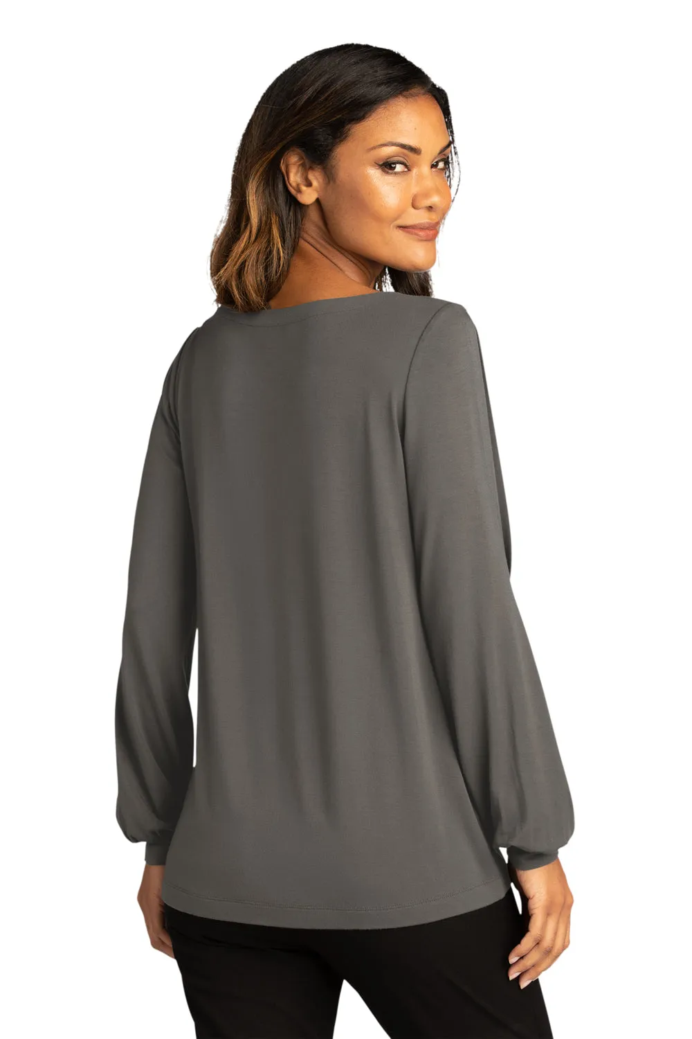 Port Authority Womens Luxe Knit Long Sleeve Wide Neck T-Shirt - Sterling Grey - Closeout  Premium quality Clothing Port-Authority