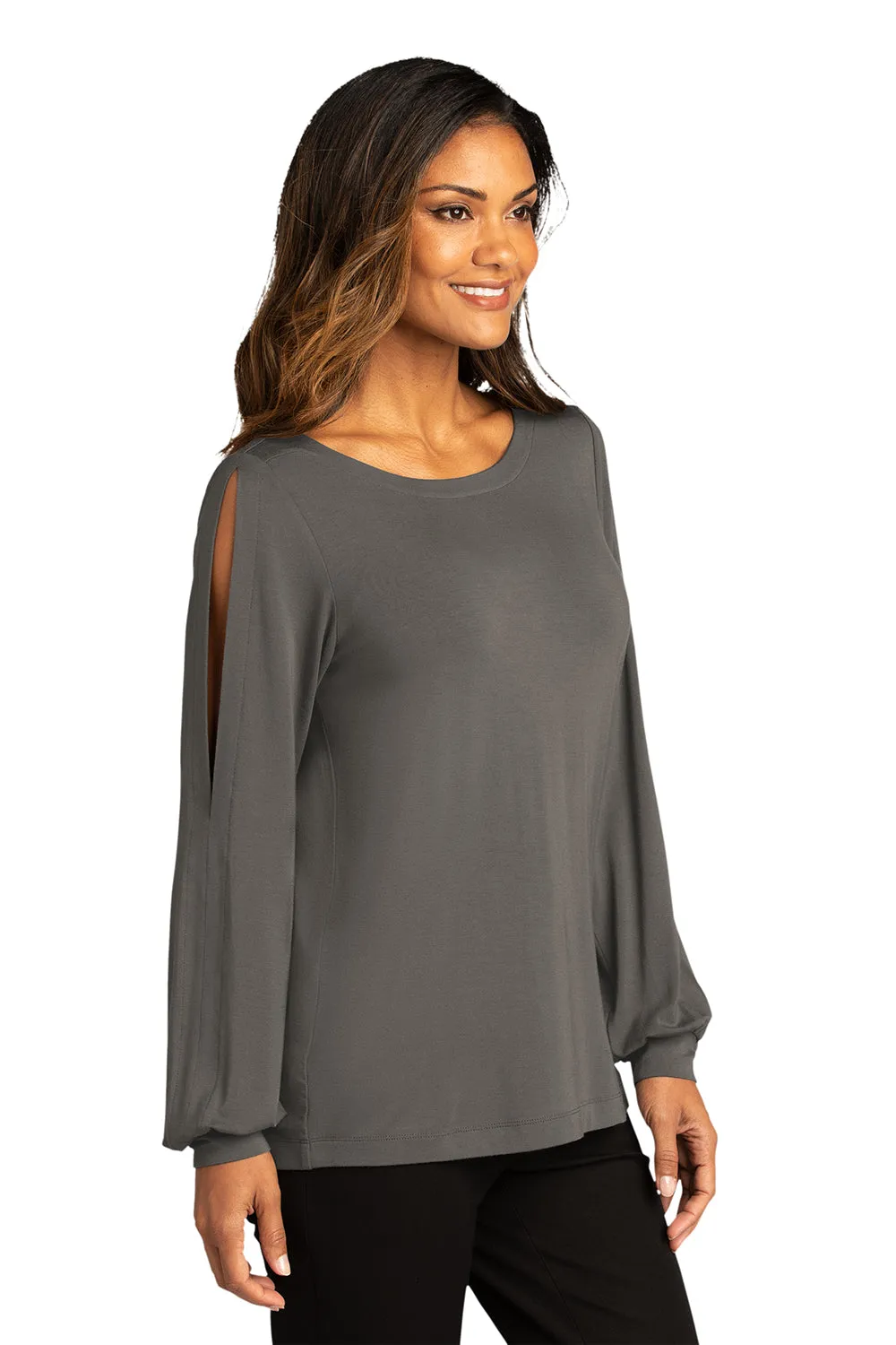 Port Authority Womens Luxe Knit Long Sleeve Wide Neck T-Shirt - Sterling Grey - Closeout  Premium quality Clothing Port-Authority