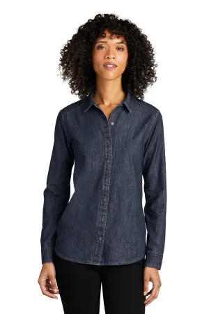 Port Authority Womens Perfect Denim Long Sleeve Button Down Shirt - Dark Wash - Closeout  Premium quality Clothing Port-Authority