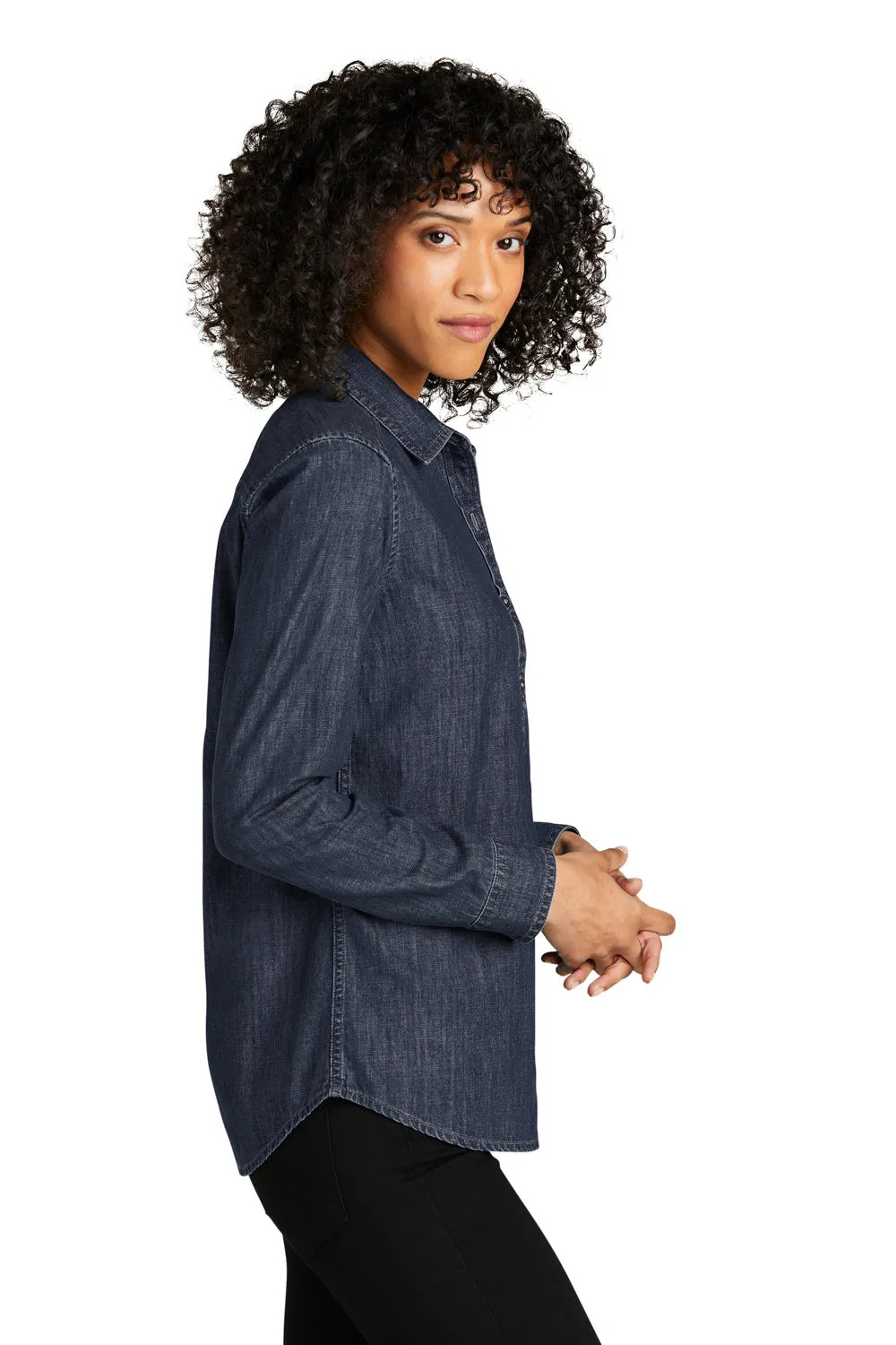 Port Authority Womens Perfect Denim Long Sleeve Button Down Shirt - Dark Wash - Closeout  Premium quality Clothing Port-Authority