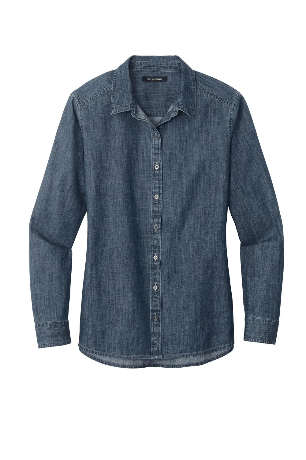Port Authority Womens Perfect Denim Long Sleeve Button Down Shirt - Medium Wash - Closeout  Premium quality Clothing Port-Authority