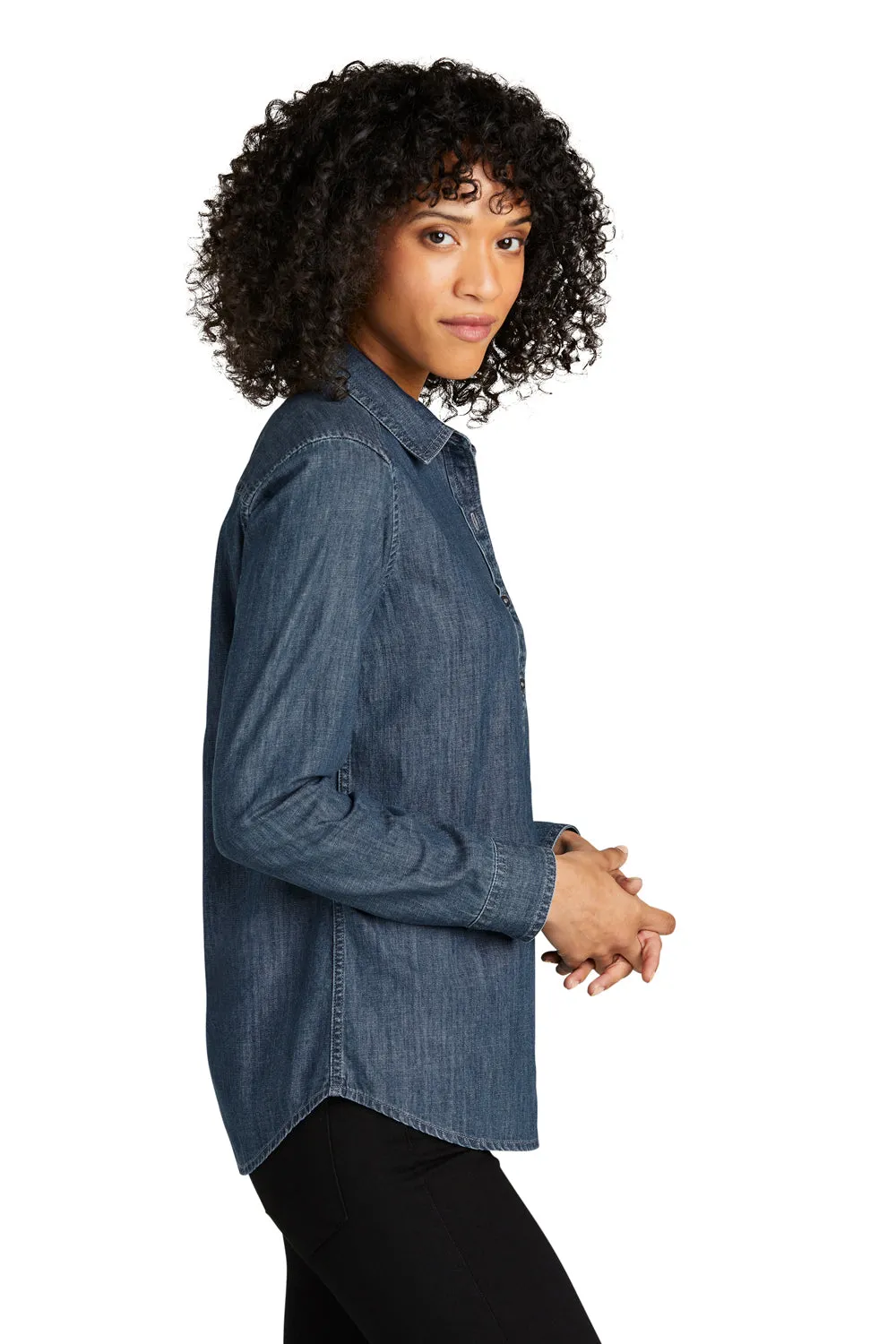 Port Authority Womens Perfect Denim Long Sleeve Button Down Shirt - Medium Wash - Closeout  Premium quality Clothing Port-Authority