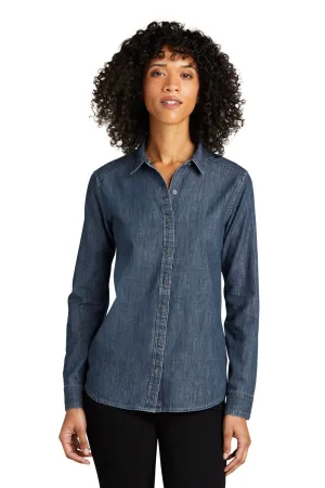 Port Authority Womens Perfect Denim Long Sleeve Button Down Shirt - Medium Wash - Closeout  Premium quality Clothing Port-Authority