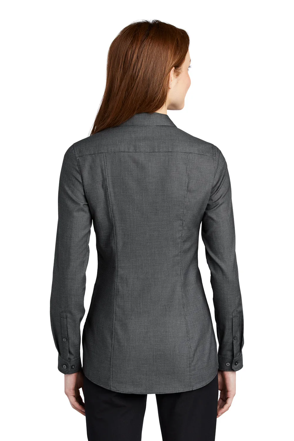 Port Authority Womens Pincheck Wrinkle Resistant Long Sleeve Button Down Shirt - Black/Steel Grey - Closeout  Premium quality Clothing Port-Authority