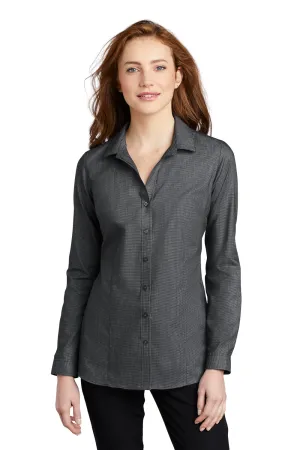 Port Authority Womens Pincheck Wrinkle Resistant Long Sleeve Button Down Shirt - Black/Steel Grey - Closeout  Premium quality Clothing Port-Authority