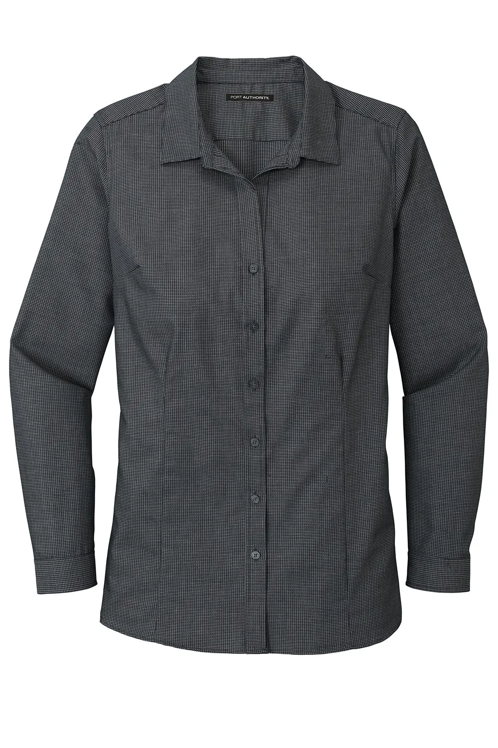 Port Authority Womens Pincheck Wrinkle Resistant Long Sleeve Button Down Shirt - Black/Steel Grey - Closeout  Premium quality Clothing Port-Authority