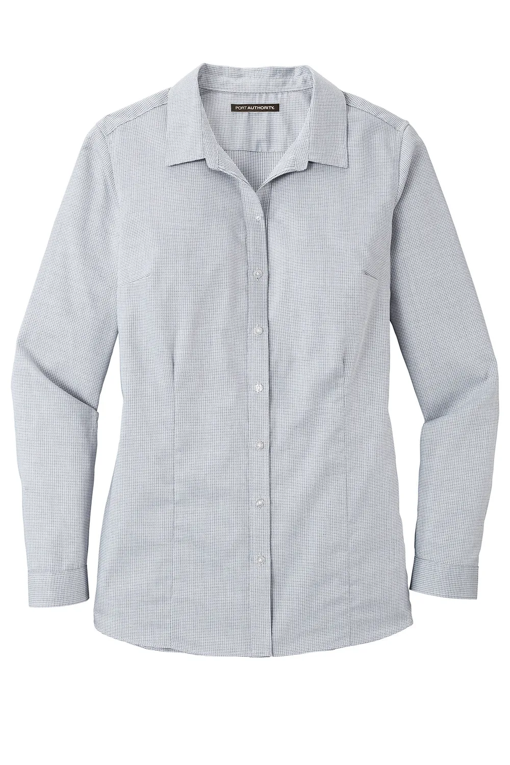 Port Authority Womens Pincheck Wrinkle Resistant Long Sleeve Button Down Shirt - Gusty Grey/White - Closeout  Premium quality Clothing Port-Authority