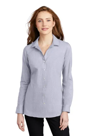 Port Authority Womens Pincheck Wrinkle Resistant Long Sleeve Button Down Shirt - Gusty Grey/White - Closeout  Premium quality Clothing Port-Authority