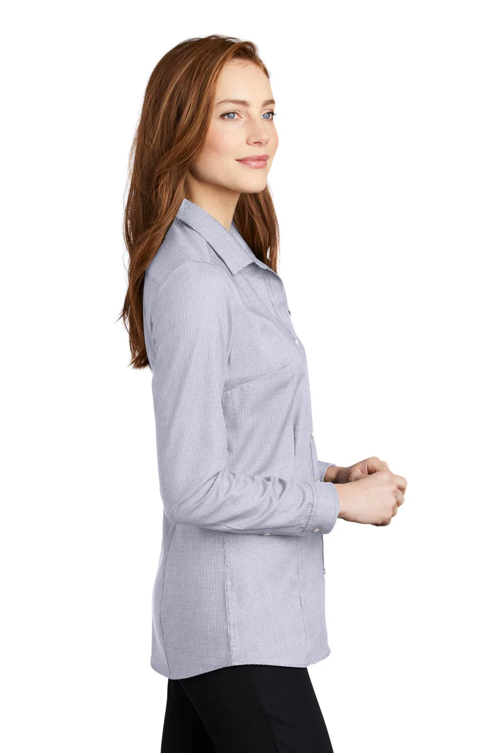 Port Authority Womens Pincheck Wrinkle Resistant Long Sleeve Button Down Shirt - Gusty Grey/White - Closeout  Premium quality Clothing Port-Authority