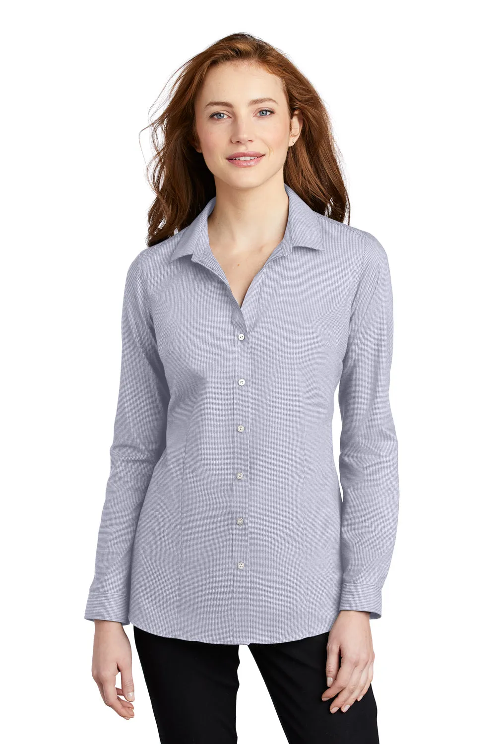 Port Authority Womens Pincheck Wrinkle Resistant Long Sleeve Button Down Shirt - Gusty Grey/White - Closeout  Premium quality Clothing Port-Authority