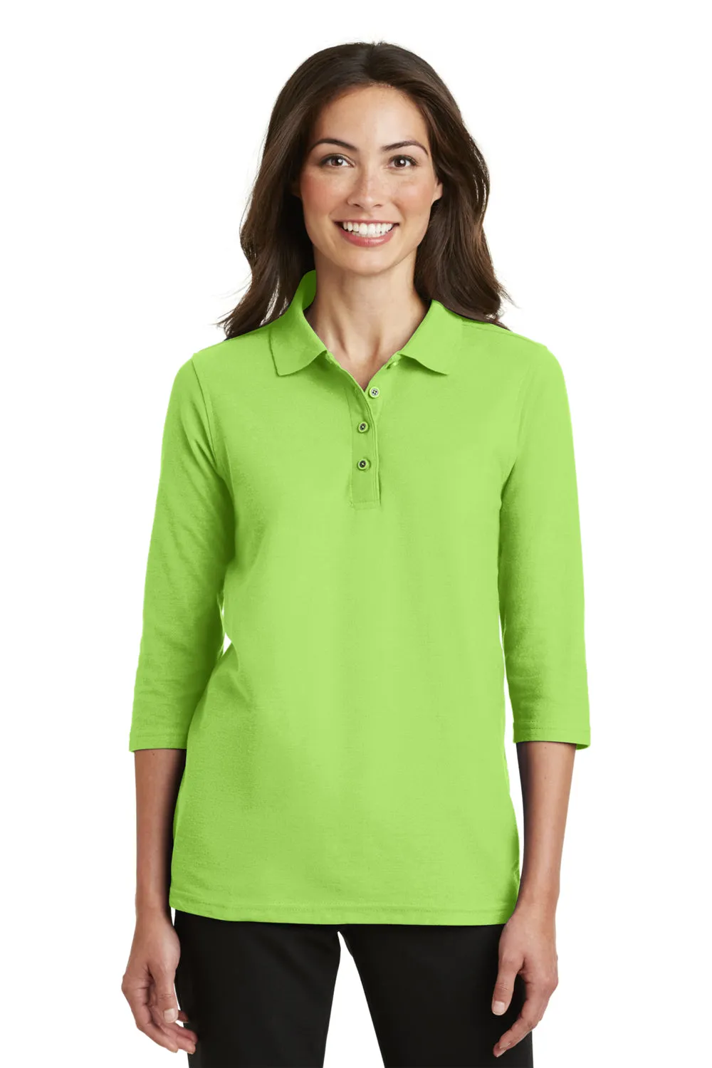 Port Authority Womens Silk Touch 3/4 Sleeve Polo Shirt - Lime Green - Closeout  Premium quality Clothing Port-Authority
