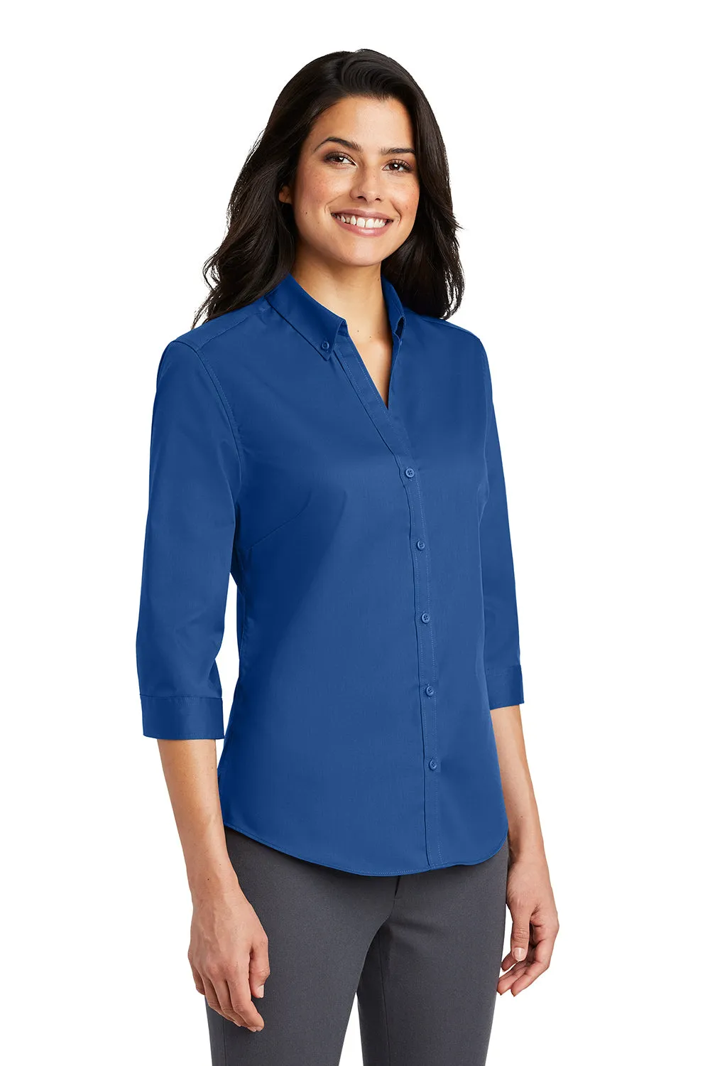 Port Authority Womens SuperPro Wrinkle Resistant 3/4 Sleeve Button Down Shirt - True Blue  Premium quality Clothing Port-Authority