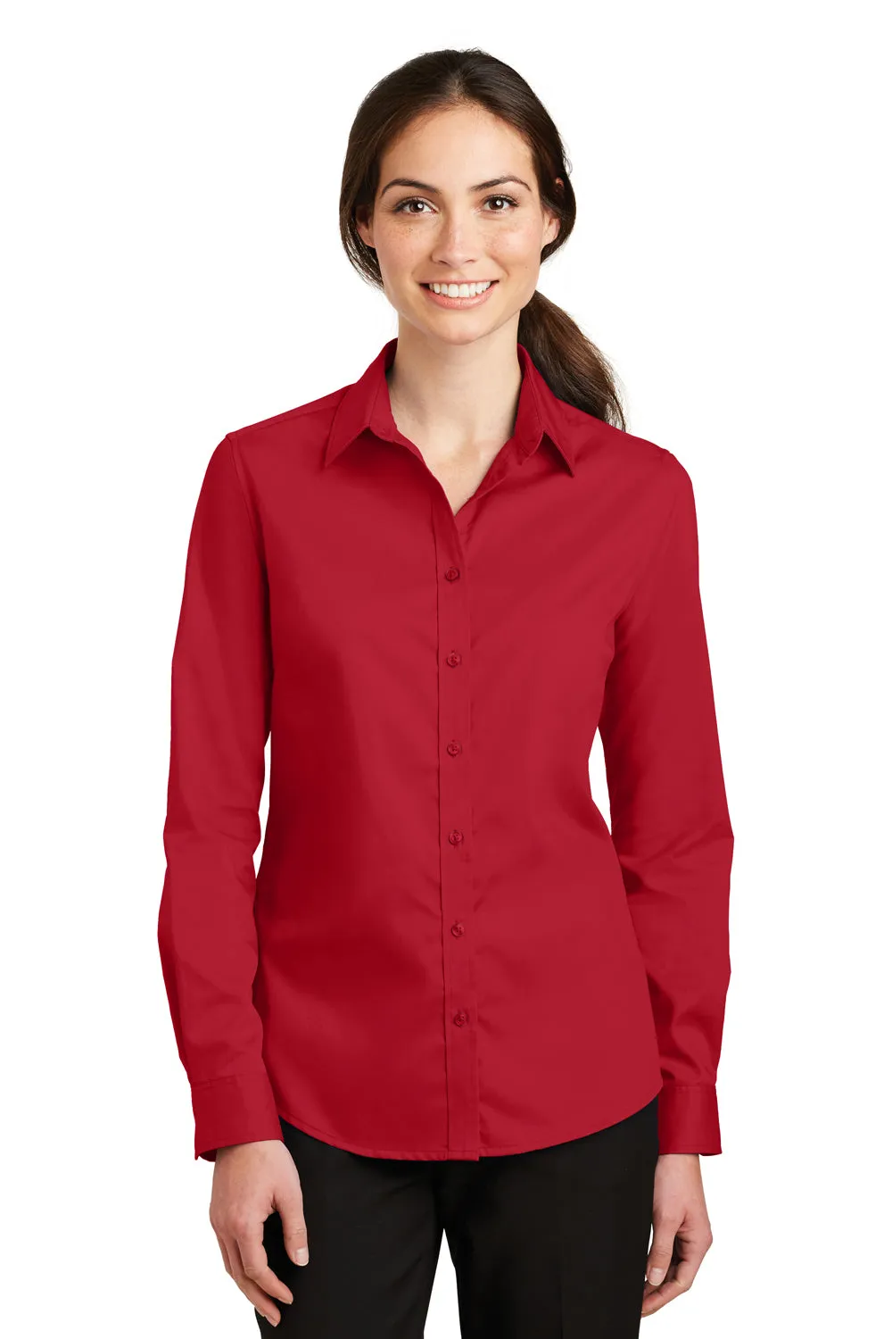 Port Authority Womens SuperPro Wrinkle Resistant Long Sleeve Button Down Shirt - Rich Red  Premium quality Clothing Port-Authority
