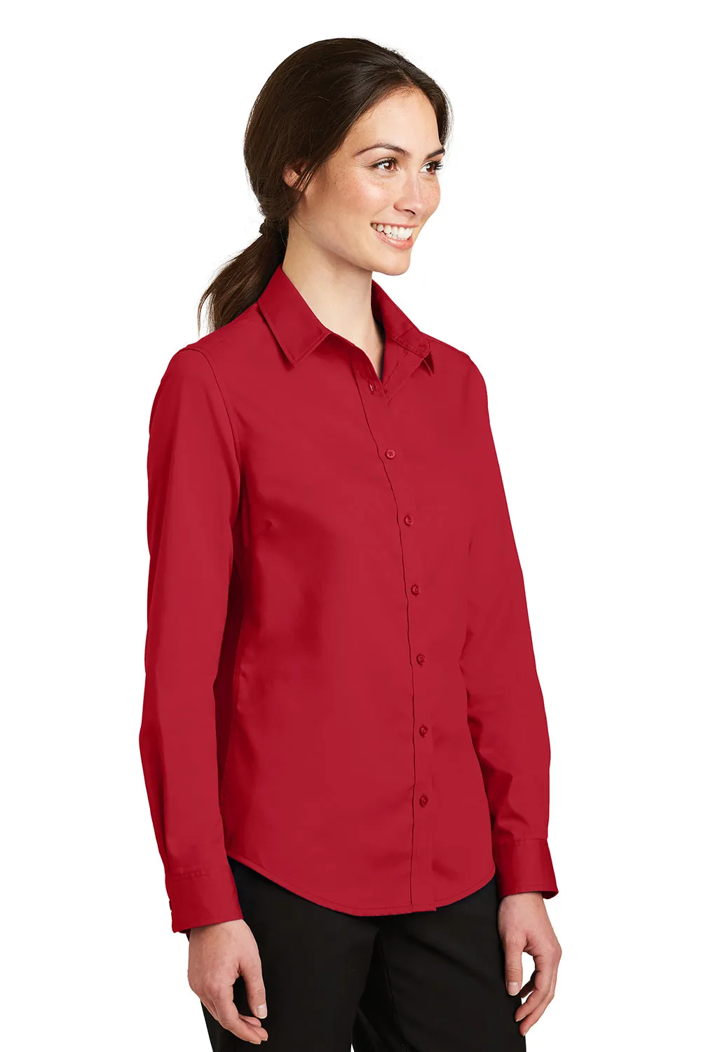 Port Authority Womens SuperPro Wrinkle Resistant Long Sleeve Button Down Shirt - Rich Red  Premium quality Clothing Port-Authority