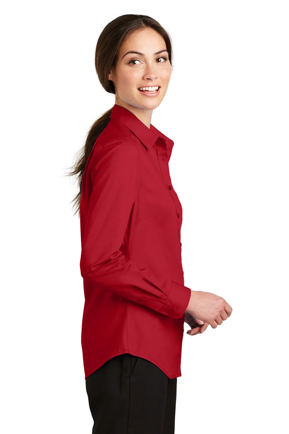 Port Authority Womens SuperPro Wrinkle Resistant Long Sleeve Button Down Shirt - Rich Red  Premium quality Clothing Port-Authority
