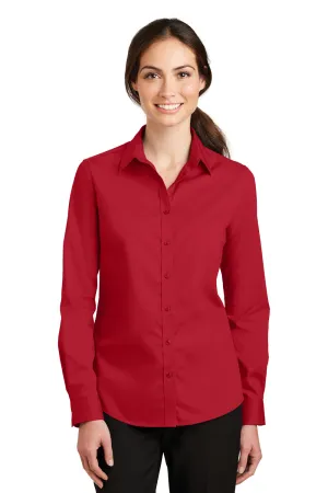 Port Authority Womens SuperPro Wrinkle Resistant Long Sleeve Button Down Shirt - Rich Red  Premium quality Clothing Port-Authority