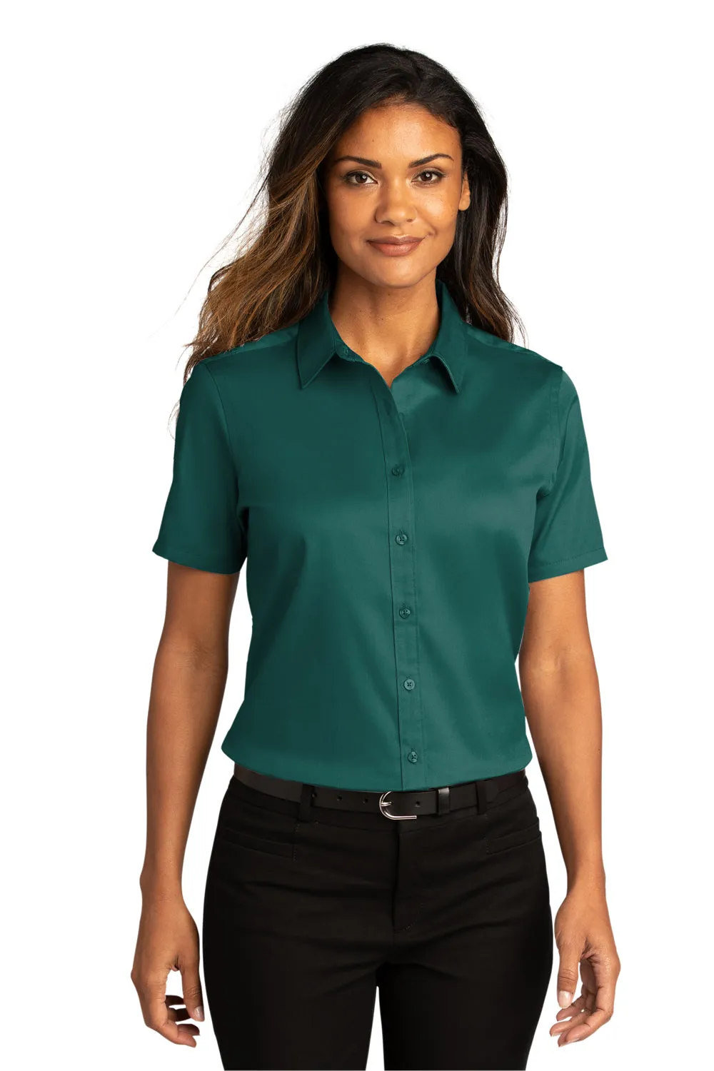 Port Authority Womens SuperPro Wrinkle Resistant React Short Sleeve Button Down Shirt - Marine Green - Closeout  Premium quality Clothing Port-Authority