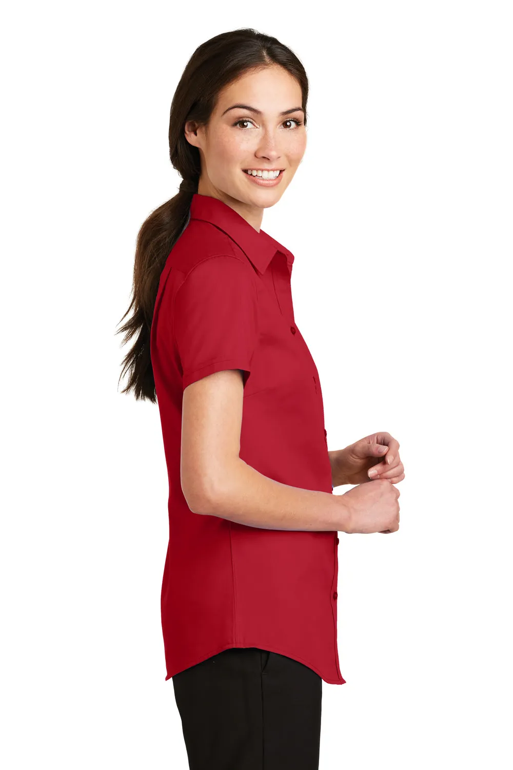 Port Authority Womens SuperPro Wrinkle Resistant Short Sleeve Button Down Shirt - Rich Red - Closeout  Premium quality Clothing Port-Authority