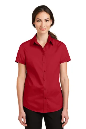 Port Authority Womens SuperPro Wrinkle Resistant Short Sleeve Button Down Shirt - Rich Red - Closeout  Premium quality Clothing Port-Authority