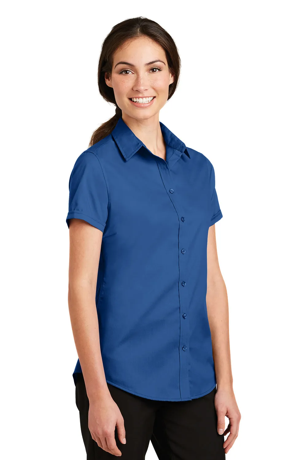 Port Authority Womens SuperPro Wrinkle Resistant Short Sleeve Button Down Shirt - True Blue - Closeout  Premium quality Clothing Port-Authority