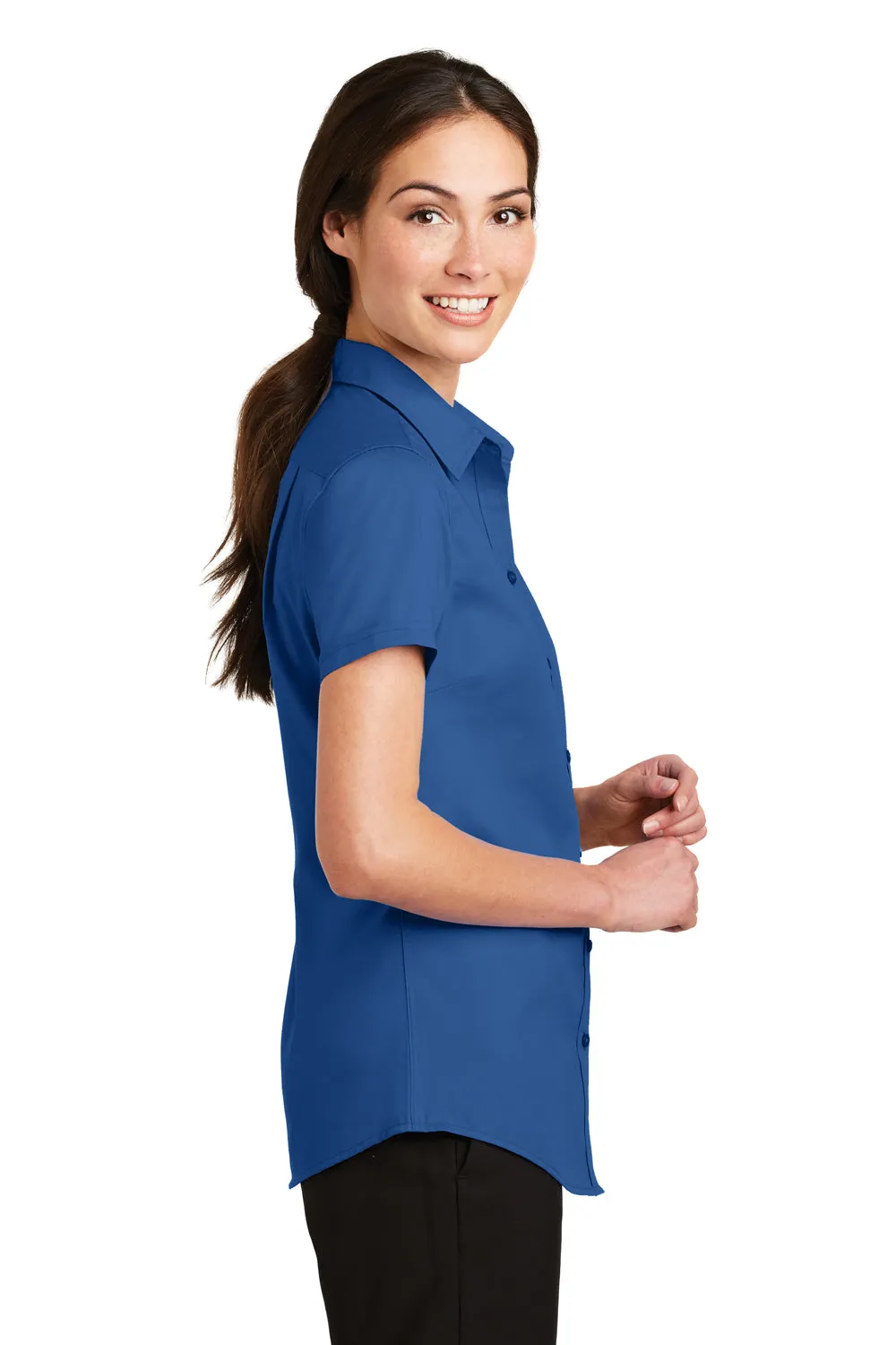 Port Authority Womens SuperPro Wrinkle Resistant Short Sleeve Button Down Shirt - True Blue - Closeout  Premium quality Clothing Port-Authority