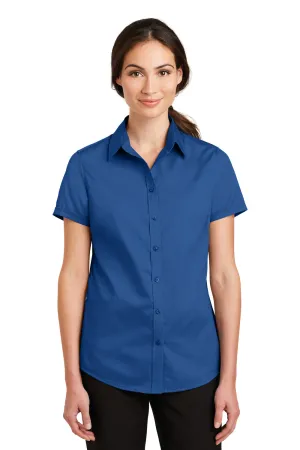 Port Authority Womens SuperPro Wrinkle Resistant Short Sleeve Button Down Shirt - True Blue - Closeout  Premium quality Clothing Port-Authority