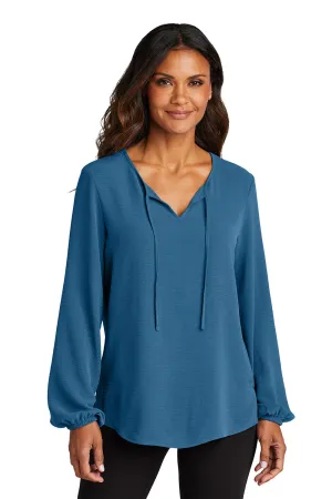 Port Authority Womens Textured Crepe Long Sleeve Blouse - Aegean Blue  Premium quality Clothing Port-Authority