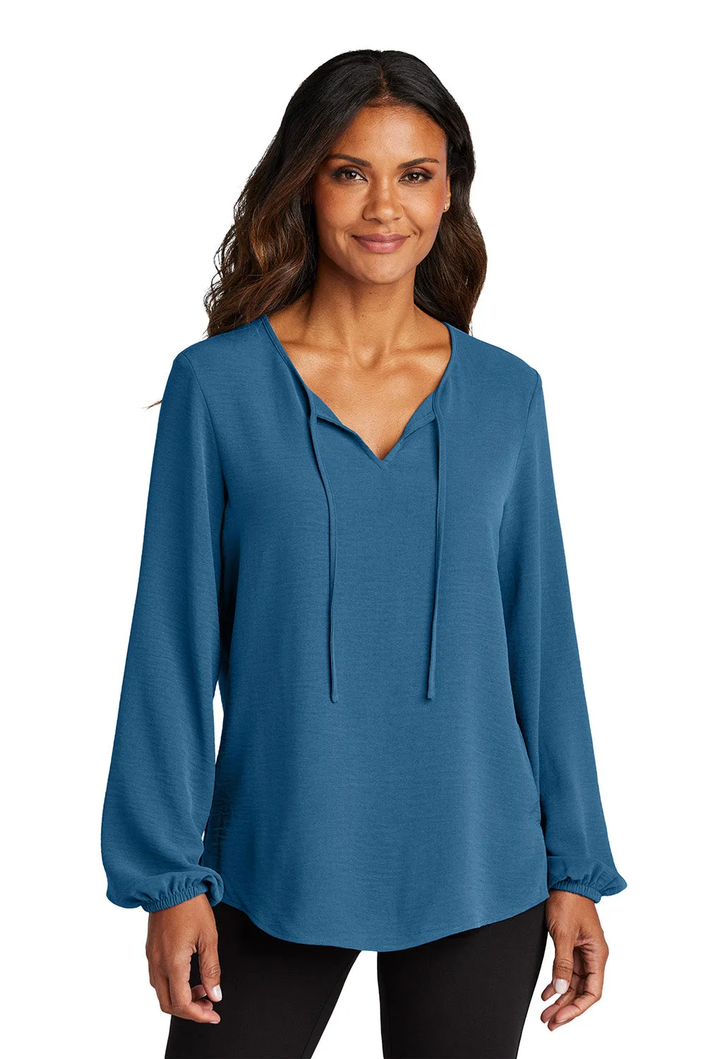 Port Authority Womens Textured Crepe Long Sleeve Blouse - Aegean Blue  Premium quality Clothing Port-Authority