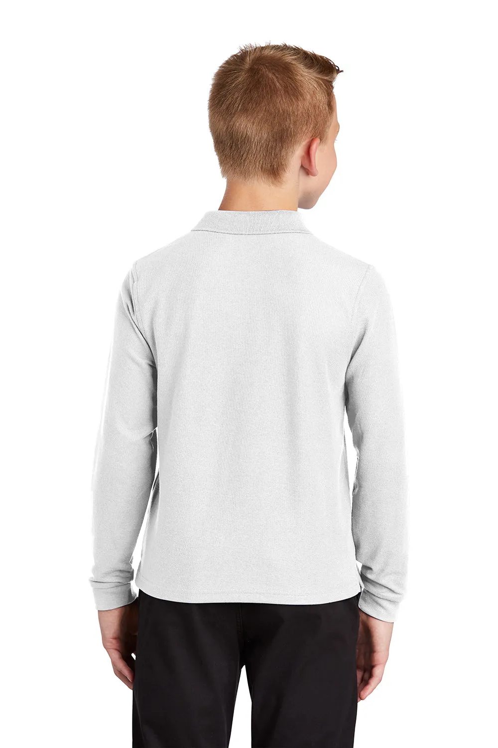 Port Authority Youth Silk Touch Wrinkle Resistant Long Sleeve Polo Shirt - White  Premium quality Clothing Port-Authority