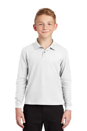 Port Authority Youth Silk Touch Wrinkle Resistant Long Sleeve Polo Shirt - White  Premium quality Clothing Port-Authority