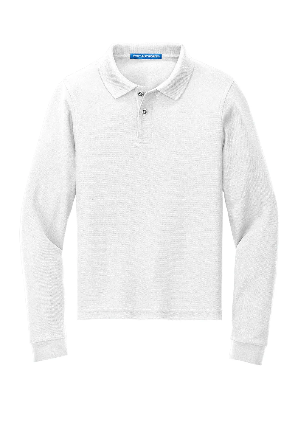 Port Authority Youth Silk Touch Wrinkle Resistant Long Sleeve Polo Shirt - White  Premium quality Clothing Port-Authority