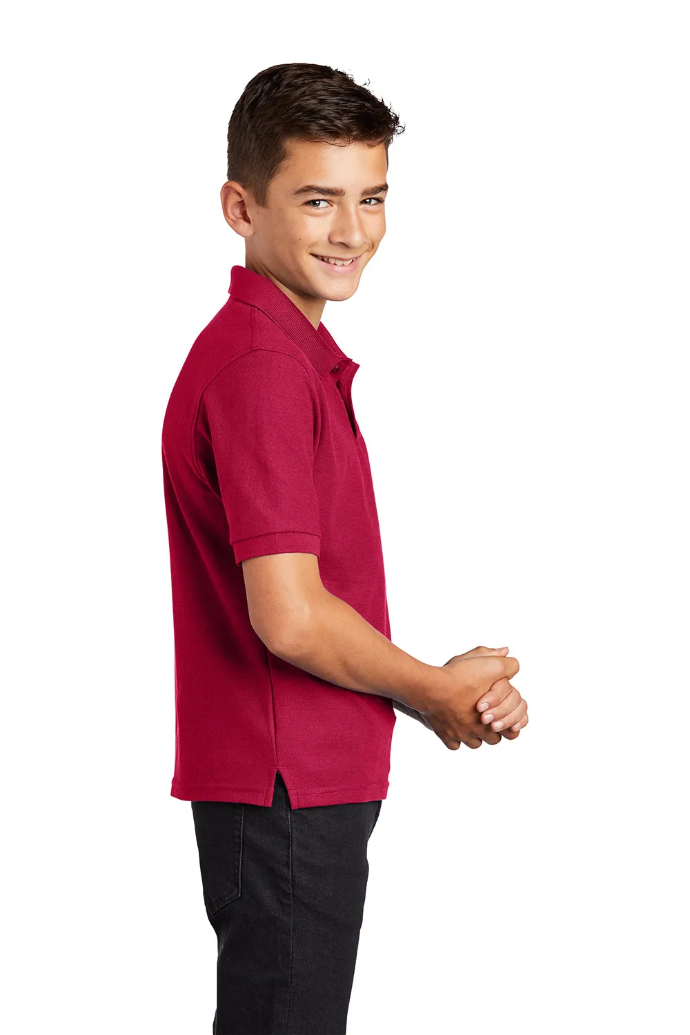 Port Authority Youth Silk Touch Wrinkle Resistant Short Sleeve Polo Shirt - Red  Premium quality Clothing Port-Authority