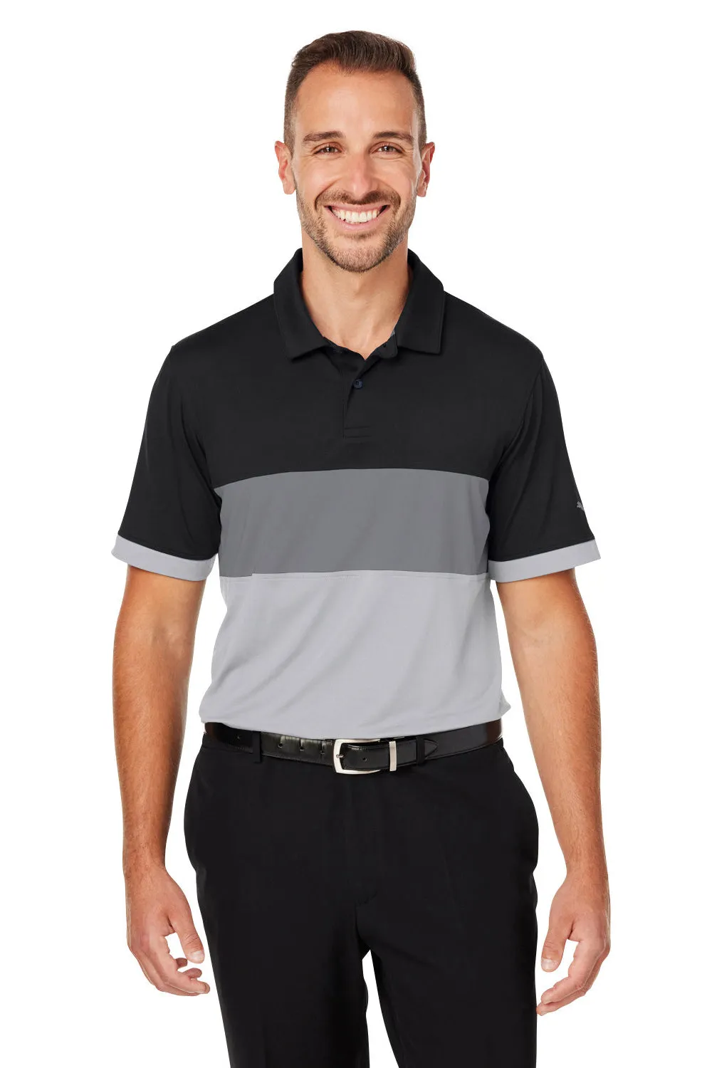 Puma Mens Cloudspun Highway Moisture Wicking Short Sleeve Polo Shirt - Black/Grey  Choose your new Clothing Puma