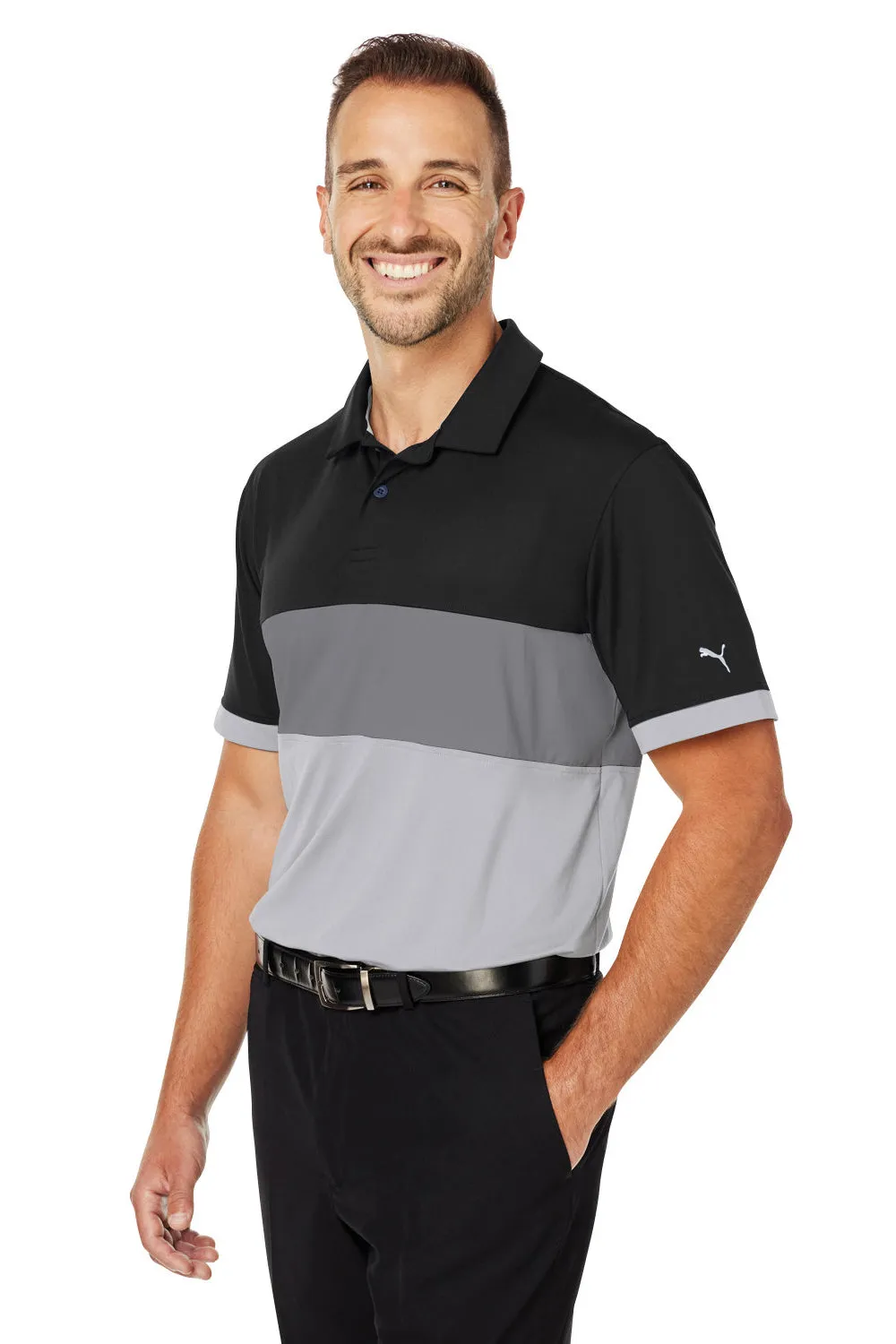 Puma Mens Cloudspun Highway Moisture Wicking Short Sleeve Polo Shirt - Black/Grey  Choose your new Clothing Puma