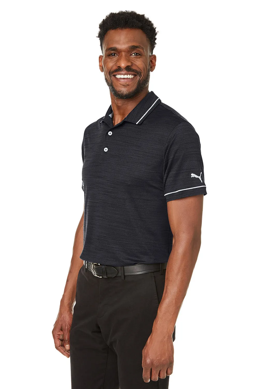 Puma Mens Cloudspun Monarch Moisture Wicking Short Sleeve Polo Shirt - Heather Black/Heather High Rise Grey  Choose your new Clothing Puma
